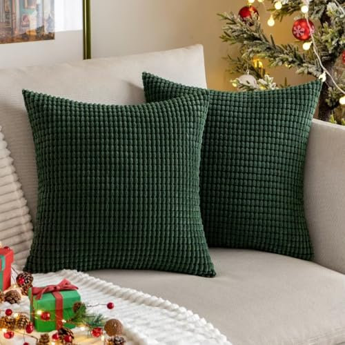 MIULEE 2er Set Kissenbezug Kordsamt Dekokissen Kissenbezüge Sofakissen Dekorativ Zierkissen Couchkissen Kissenhülle Kissen für Wohnzimmer Schlafzimmer 45x45 cm Dunkelgrün