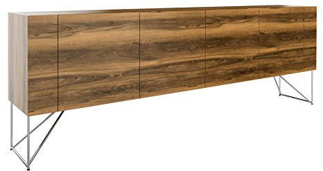 Weber Büro AIR Sideboard 2,2 M Nussbaum Furnier Schrank Büroschrank Aktenschrank, Gestellfarbe:Chrom
