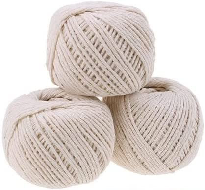 Pack of 3 Cotton String Ball 50M Per Roll - Beige School Art & Craft String & Kitchen Cooking Cord for Meat & Making Sausage - Soft Cotton Cord for Handmade Wall Hanging DIY Craft