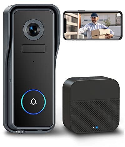 EUKI Wireless WiFi Video Doorbell Camera with Chime, 2K HD Smart Video Doorbell with Camera, Battery Operated, PIR Motion Detection, Night Vision, 2-Way Audio, Support SD Card & Cloud Storage