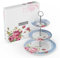 London Boutique Présentoir à gâteau à 3 étages en Porcelaine Anglaise Vintage Motif Floral pour thé à la Maison Cadeau pour Elle Bleu