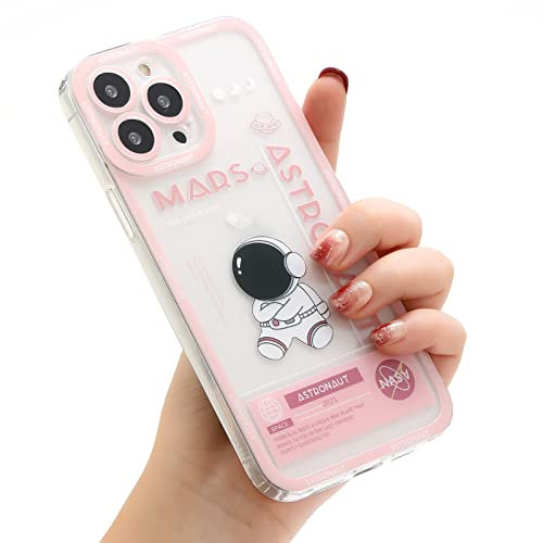 Yonds Queen for iPhone 12 Pro Max Clear Cute Case, Cool Cartoon Astronaut Space Rocket Moon Design Stylish TPU Bumper Shockproof Protector Transparent Case (iPhone 12 Pro Max, Pink Mars)