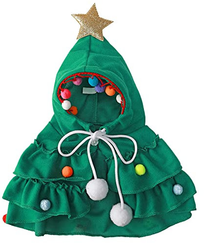 Haustier Weihnachtskostüm mit Weihnachtsmütze Welpen-Weihnachtsumhang mit Stern und Pompoms Cosplay Kleid für Weihnachten Haustierkleidung Hund Katze Weihnachtskostüm Neujahrsparty (M)