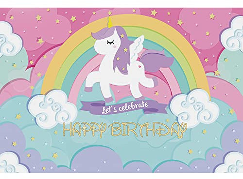 Aoihrraan 2,2x1,5m Unicornio Cumpleaños Fotografía Fondo Dibujos Animados Arco Iris Nubes Brillante Estrellas Celebremos Fondo para Niñas Princesa 1° Cumpleaños Fiesta Pastel Smash Banner Foto Prop