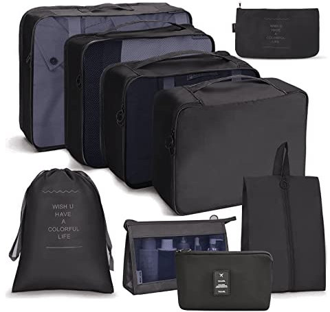 OSDUE Organizador de Maletas, 9 en 1 Set Bolsas Organizadoras Maleta, Impermeable Organizador de Maleta Con Bolsa Digital, para de Viaje, Zapatos, Cubos de Embalaje Ropa, Cosméticos, Ropa Interior