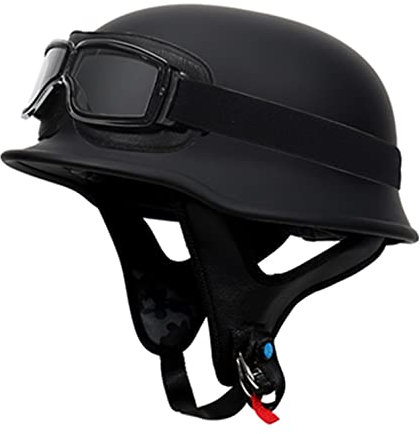 Casques Moto Style Allemand Demi-Casque cyclomoteur à Face Ouverte Vintage avec Lunettes pour Moto Scooter vélo Bobber Jet Style Course Moto électrique ECE Homologué F,XXL