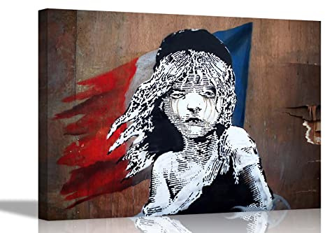 Filmposter Les Miserables von Banksy auf gerahmter Leinwanddruck, Wandkunst, Graffiti-Bilder, Zuhause, hängende Kunstwerke, 86 x 61 cm, A1