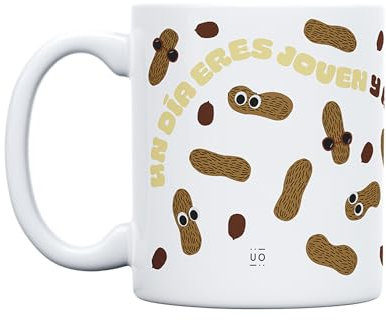 UO Taza de regalo con mensaje Un día eres joven y al otro estás que crujes, regalo para amigas, regalo para amigos, regalo original de Navidad, regalo amigo invisible original, 350 ml, Cerámica