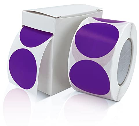 Meitaat Purple Circle Round Stickers 38mm Vinyl Dot Labels Roll 500 Pcs | Convenient Dispenser Box, Strong Adhesive, Writable, Waterproof, Removable, Colour Coding, Planner, School Office Inventory