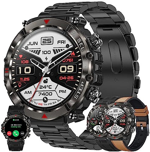 Montre Connectée Homme avec Appels Bluetooth, 1,39'' Smartwatch avec 123 Modes Sportifs/SpO2/Lecteur de Musique/Fréquence Cardiaque/Sommeil/ SpO2 pour Android iOS (Noir)
