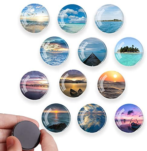 12 Stück Kühlschrankmagnete, Cabochon Kristallglas Magnettafel, für Kühlschrank, Mikrowelle, Magnettafel, usw, Meeresmuster