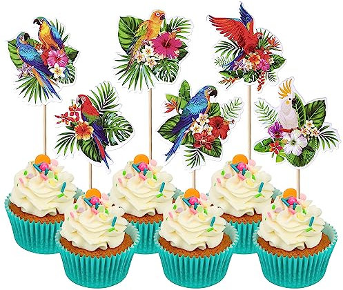 SYKYCTCY 30 Pack Woodland Cupcake Toppers Wild One Tropical Leave Animals Bird Cupcake Toppers Woodland Tropical Farm Animals Cupcake Picks Jungle Safari Animal Cake Decor Birthday Party Supplies