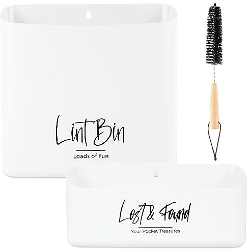 Perfnique Magnetischer Fusselbehälter für Waschküche, großes und kleines Fusselbehälter-Set, Bauernhaus-Waschküche, Trocknertuchhalter, wandmontierte Fusselbox, magnetischer Fusselbehälter (weiß)