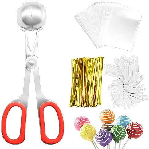 Treat Bag Kit di bastoncini e involucri per cake pop da 301 pezzi, inclusi 100 bastoncini di carta per lecca-lecca e sacchetti per cake pop e fascette dorate 1 paletta per cake pop per preparare