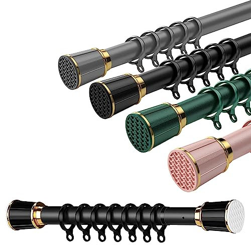 Plerile Gardinen Teleskopstange 0,4 M - 5 M, Gardinenstange Ohne Bohren, Klemmstange Für Badezimmer, Raumteiler, Schlafzimmer, Einfach Zu Verwenden (Color : Schwarz, Size : 2.1m-3m)