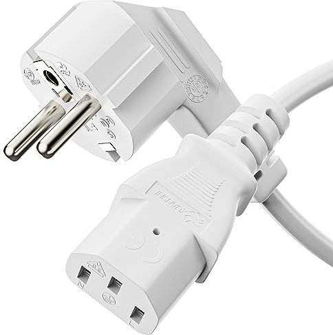 sonero Câble d'alimentation 3 Broches - 5 m - Contact de Protection coudé à 90° - Fiche d'alimentation Schuko vers Prise C13 Femelle - Câble d'alimentation pour Moniteur et imprimante PC - Blanc