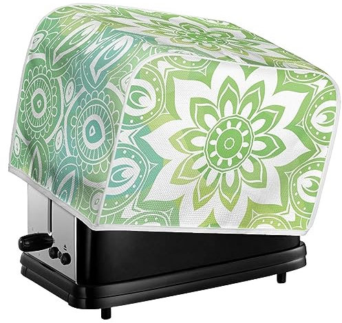 Kuiaobaty Cubierta verde para tostadora de 2 rebanadas, patrón de flores de dalia, funda organizadora de electrodomésticos de cocina, lavable, resistente a las manchas