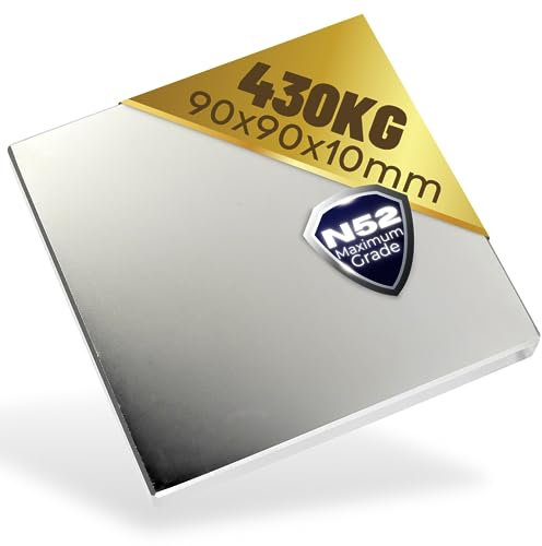 Neodym Magnet N52-430KG Extra Stark Super Magneten Quader Groß - Neodym Magnete Power Block Platte 90x90x10mm