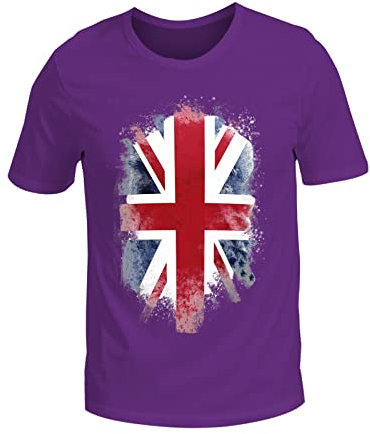 Signum Herren Sommer-T-Shirt mit britischer Flagge für Herren und Damen im gleichen britischen Stil, locker, groß, kurzärmelig Kontrast (Purple, XXXL)