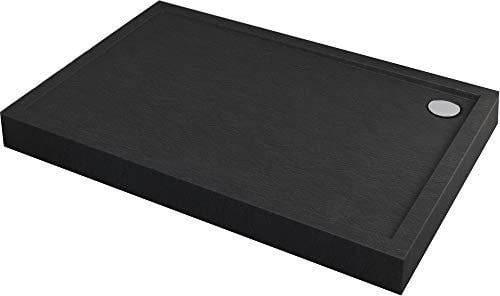 Sellon24® Receveur de douche noir antidérapant aspect pierre DIN 51097 A, hauteur de construction 12 cm (90 x 100 x 12)