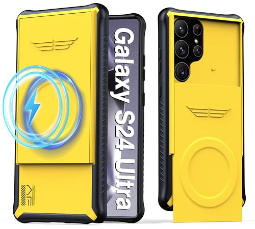 Astralxipher for Samsung Galaxy S24 Ultra Case Compatible with MagSafe Slide Camera Cover PC Back Soft TPU Shockproof Protective Case for Galaxy S24 Ultra (Yellow)