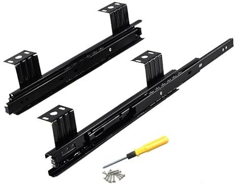 Guías Correderas Para Cajones Y Bandejas Teclado, Rieles Telescopicas De Extracción Total, 1 Par Negro, Carga De 40 Kg, Montaje Bajo Mesa, Carril De Cajón De Armario