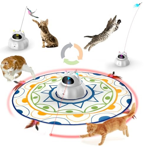 PUHOHUN Jouets pour Chats d'Intérieur - Jouets pour Chats Interactifs Silencieux Rechargeables | Jouet de Cache-Cache avec Souris et Oiseau pour Occuper Les Chatons | Jouet à Point Rouge pour Chats