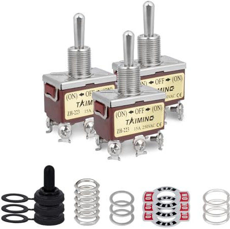 Innfeeltech 3 Pcs Momentaner Kippschalter, 20A 125V, 2H-C223 DPDT, 6 Klemmen Ein/Aus/Ein, 3 Position Hochleistungswippschalter mit 3 wasserdichter Kappe