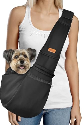CUBY Dog and Cat Sling Carrier - Small Dog Carrier Sling with Adjust Strap & Zip Pocket, Hands Free Soft Dog Slings for Small Dogs Cats Puppy Pets Outdoor Travel Safety Purse Bag (Black)