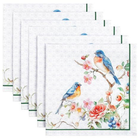 Arquiel Servietten Blumen Vogel 6er-Set, Stoffservietten 100% Baumwolle Weiches Hochwertige Wiederverwendbare Esstisch Servietten Perfekt für Hochzeiten Küche Haushalt Party(45×45cm)