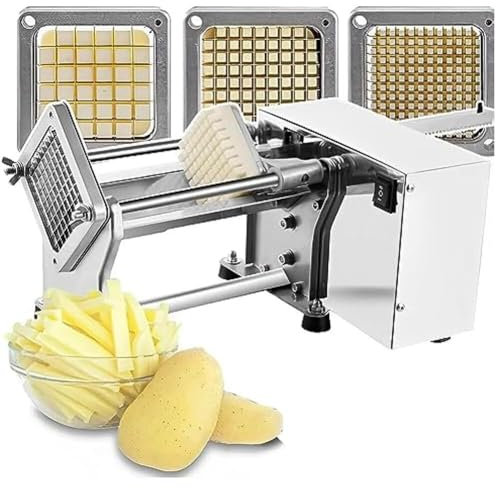 French Fry Cutter Machine - 60W Commercial Electric Potato Cutter with 3 Blades, Stainless Steel Automatic Vegetable Chopper for Potatoes, Carrots, Cucumbers