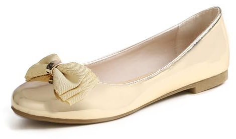 Feversole Women's Round Toe Cute Bow Trim Ballet Flats, Ballerine Punta Tonda Decorate con Un Grazioso Fiocco da Donna Specchio d'oro Tri Arco 37