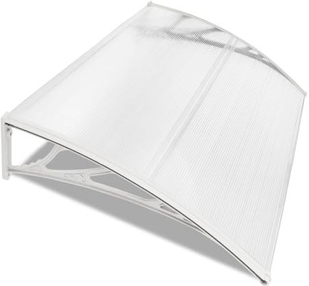 Front Door Canopy Outdoor Waterproof Canopies Awning Window Garden Patio Porch Canopy Rain Shelter Cover Polycarbonate Roofing Sheet UV Snow Sunlight Protection 120 x 80cm White