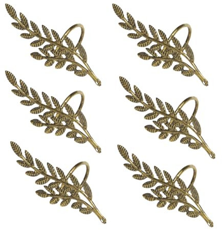 6er Set Serviettenringe Serviettenhalter mit Blatt in Antik Messing aus Eisen Nostalgisch, H12/L4,5/B4