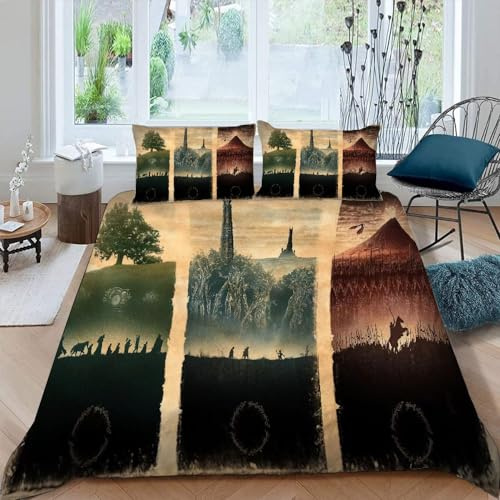 LORDOS Bettwäsche 200x200 Bettwäsche Set 3 teilig bettwäsche Der Herr der Ringe · 2 Kissenbezug 80x80 + Bettbezug 200x200 cm