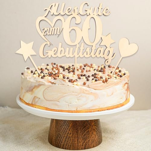 DazzJoy 3 Stk Holz Tortendeko 60 Geburtstag Frau Mann,3 Stück Holz Torten Deko 60 Geburtstag Mann,Alles Gute zum 60 Geburtstag Deko Torte,60 Geburtstag Frau Deko,Kuchen Deko zum 60 Geburtstag