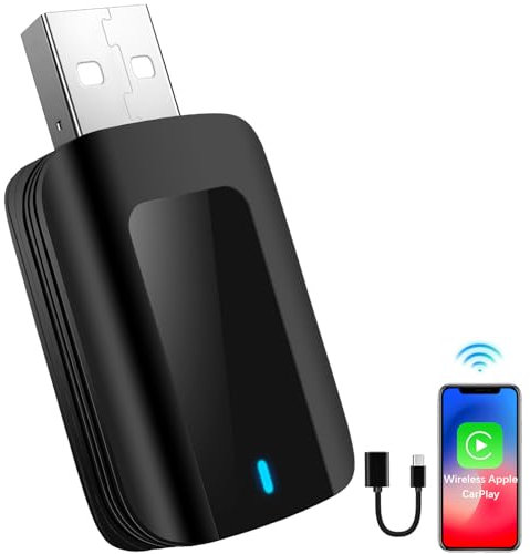 YVVV Clé CarPlay sans Fil – Adaptateur CarPlay sans Fil pour Voitures avec CarPlay Filaire, Convertisseur Plug & Play, 5GHz WiFi, USB Type-C/A, Compatible avec Peugeot, Renault, Citroën et Plus