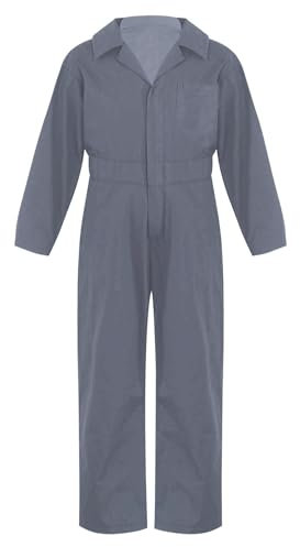 Xnihocha Kids Mechanic Costume Jumpsuit Halloween Cosplay Boiler Suit Khaki Workwear Uniform Cargo Coveralls Grey 11-12 Years