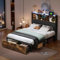 YYXLDYNB Lit Double 140x200cm,lit Cadre en Fer avec 2 Tiroirs de Rangement,LIT Capitonné avec Éclairage LED et Prises USB,PU Tête de Lit avec Rangement,Style Industriel,sans Matelas