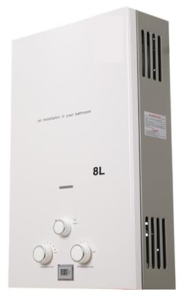 YQVEOT Instant Water Heater, 8L Tankless Propane Gas Water Heater 16KW LPG Instant Hot Water Heater Boiler LED Display Outdoor Camping With Shower Head Kit for Kitchen Bathroom(Bianco)