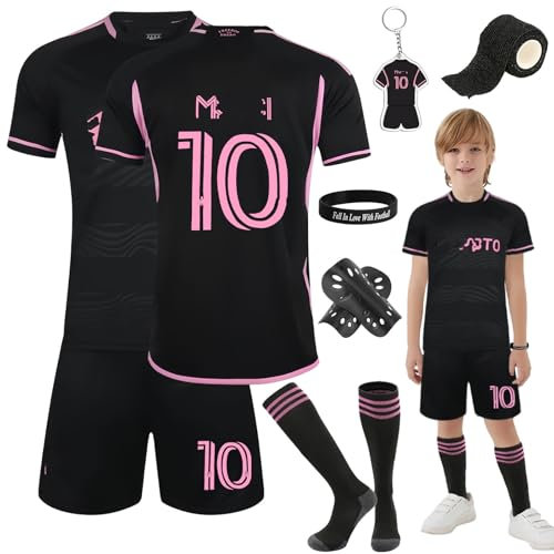 Heartsking Kids Football Kit, Home & Away Soccer Jerseys, Training Shirts, Shorts, Socks, Guards, Plate, Keychain, Bracelets, Bandages, Gifts for Children (C, 8-9 Years, Unisex)