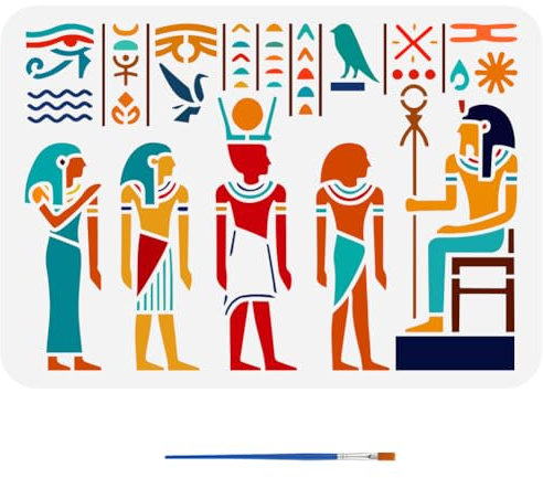 FINGERINSPIRE Musterschablonen Zum Thema Altes Ägypten Mit Einem Pinsel 29.7x21cm Schablonen Mit Ägyptischen Symbolen Schablonen Im Ägyptischen Stil Augen Vögel Schablonen Menschen Zepter Vorlage