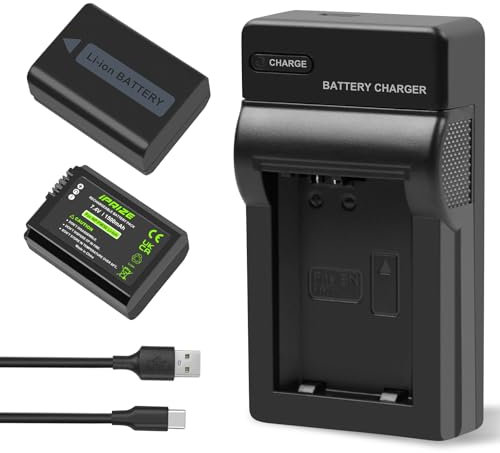 iPrize 2X Batterie NP-FW50 1500mAh et Chargeur pour Sony ZV-E10, Alpha A6000, A6300, A6400, A6500, A7, A7II, A7RII, A7SII, A7S, A7S2, A7R, A7R2, A55, A5100, A5000,A3000,A55,RX10