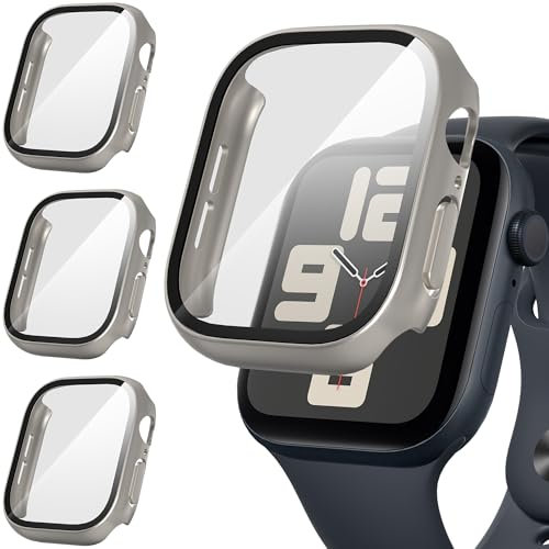 Suoman 3 Stück Hülle für Apple Watch Series 9/8/7 45mm Schutzhülle PC Ultradünne HD Hartglas Glas Kratzfest Displayschutz Case,Titanstahl&Titanstahl&Titanstahl,45mm