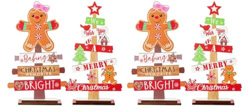 JNJOOD 4 Piezas de Decoración de Mesa de Árbol de Navidad de Madera, Decoración Rústica de Árbol de Navidad, Adorno para Centros de Mesa