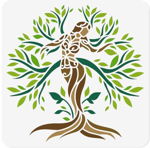 DOODLREAM 30 x 30cm Große Wandschablonen Mit Lebensbaum Motiv Wiederverwendbare Kunststoff Schablonen Mit Mandala Frauen Baum Zum Malen Auf Holzböden Fliesen Stoffen Glasmöbeln DIY Heimdekor Vorlage