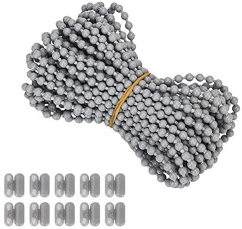 TMTGTS Rollokette 10m Grau Perlenschnur bedienkette mit Kettenverbinder lamellenvorhang Kette kugelketten jalousien kettenhalter Perlenkette Ersatzteil für Verdunkelungsrollo Seitenzugrollo beschlag