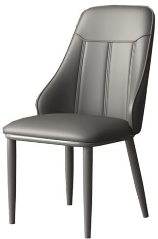 ZJYIGOWL Leder Esszimmerstühle Akzent Stuhl Modernen Minimalistischen Restaurant Leder Stühle Mit Gepolsterten Rücken Metall Beine Für Schlafzimmer, Büro, Wohnzimmer(Gray A,Black Legs)