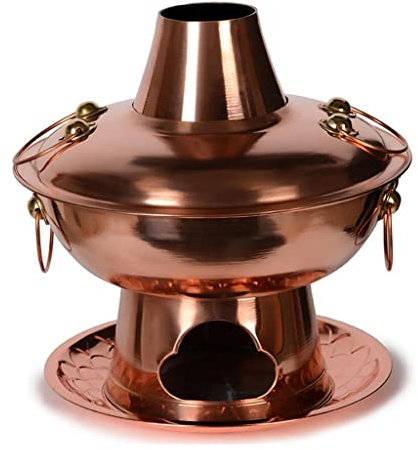 CCKUHN Pentola in Rame Spessa, Fatta a Mano, per Lo Shabu-shabu, in Stile Antico, per Uso Domestico (28 cm) (Ottone 36 cm)