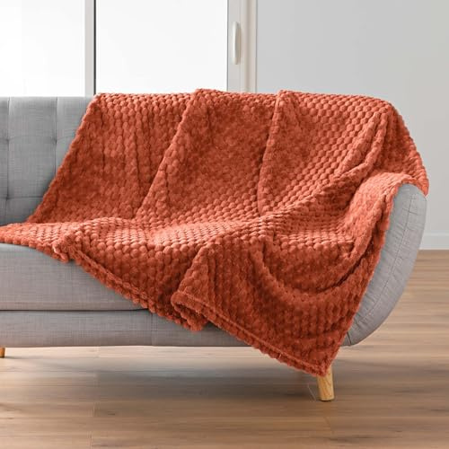 Douceur d'Intérieur, Weiche Kuscheldecke (125 x 150 cm) Mini Frosty Terrakotta, Flanell, Relief, einfarbig